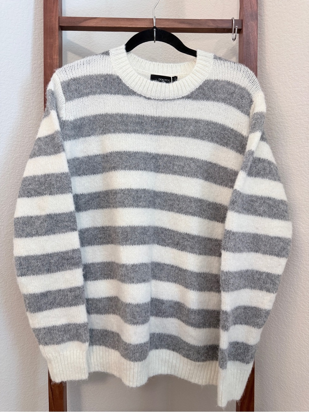 Cozy Striped Crewneck Sweater in Gray & White